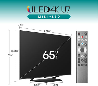 65-Inch Class U7 Series Mini-Led ULED 4K UHD Google Smart TV (65U7N, 2024 Model) - QLED, Dolby Vision IQ, Dolby Atmos, Full Array Local Dimming, 144Hz Game Mode Pro, VRR, Alexa Compatibility