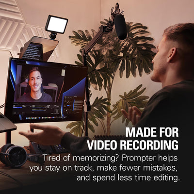 Prompter – Teleprompter with Built-In Screen for Youtube, Twitch, Zoom, MS Teams and More, Supports Dslr/Webcam/Smartphone, Drag & Drop Monitor Display, Works with Mac/Pc & Stream Deck