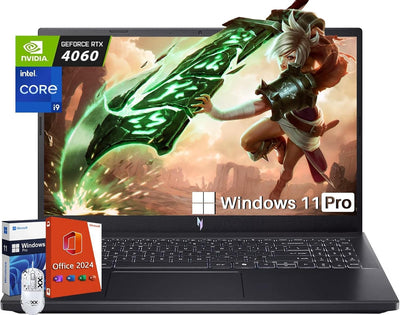 Nitro V15 Gaming Laptop with Office Pro 2024 Lifetime License, 15.6" 144 Hz IPS, Intel 13 Gen Core I9-13900H, 64 GB RAM DDR5, 2 TB SSD, Geforce RTX 4060, Wi-Fi 6, Windows 11 Pro, Patented Mouse