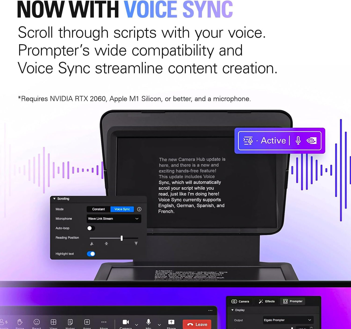 Prompter – Teleprompter with Built-In Screen for Youtube, Twitch, Zoom, MS Teams and More, Supports Dslr/Webcam/Smartphone, Drag & Drop Monitor Display, Works with Mac/Pc & Stream Deck