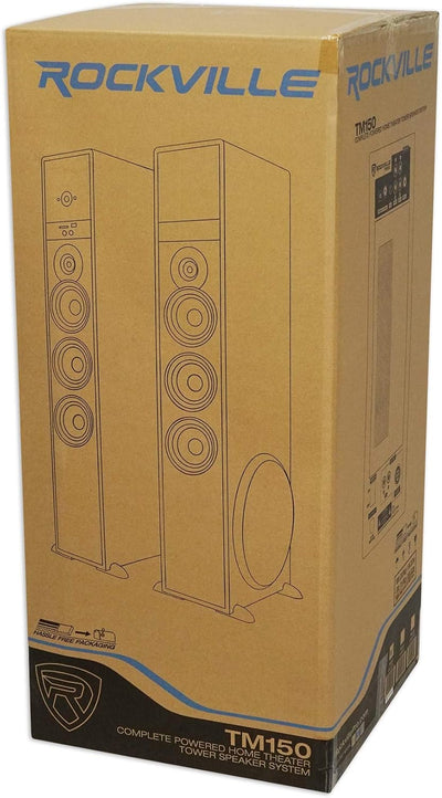 TM150W Powered Home Theater Tower Speaker System, White, 1000W, 10" Subwoofers, Bluetooth, USB/SD Playback, FM Radio, Remote Control, Karaoke Ready, Perfect for Home Entertainment