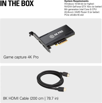 4K Pro, Internal Capture Card: 8K60 Passthrough/4K60 HDR10 with Ultra-Low Latency on Ps5/Pro, Xbox Series X/S, OBS and More, for Streaming & Recording, Works with Windows PC and Dual PC Setups