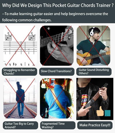 Pocket Guitar Chord Practice Tool, Portable Guitar Neck for Trainer Beginner W/A Rotatable Chords Chart Screen (Battery Included)