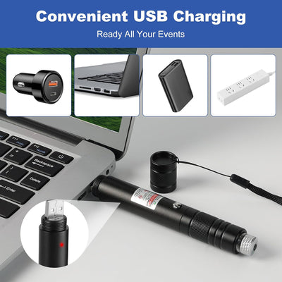 Green Laser Pointer High Power Pen - Long Range Rechargeable Laser Beam, USB Charging for Hiking, Presentations & Outdoor Use (Professional-Grade Green Light)