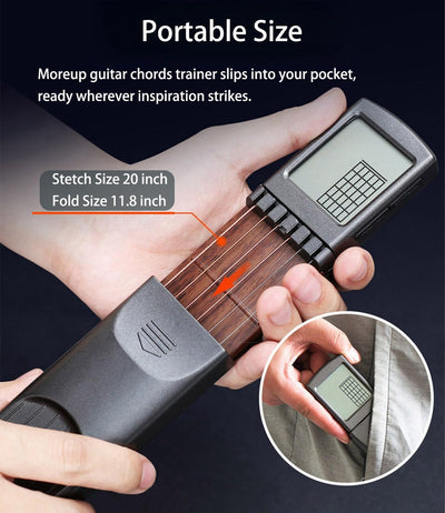 Pocket Guitar Chord Practice Tool, Portable Guitar Neck for Trainer Beginner W/A Rotatable Chords Chart Screen (Battery Included)