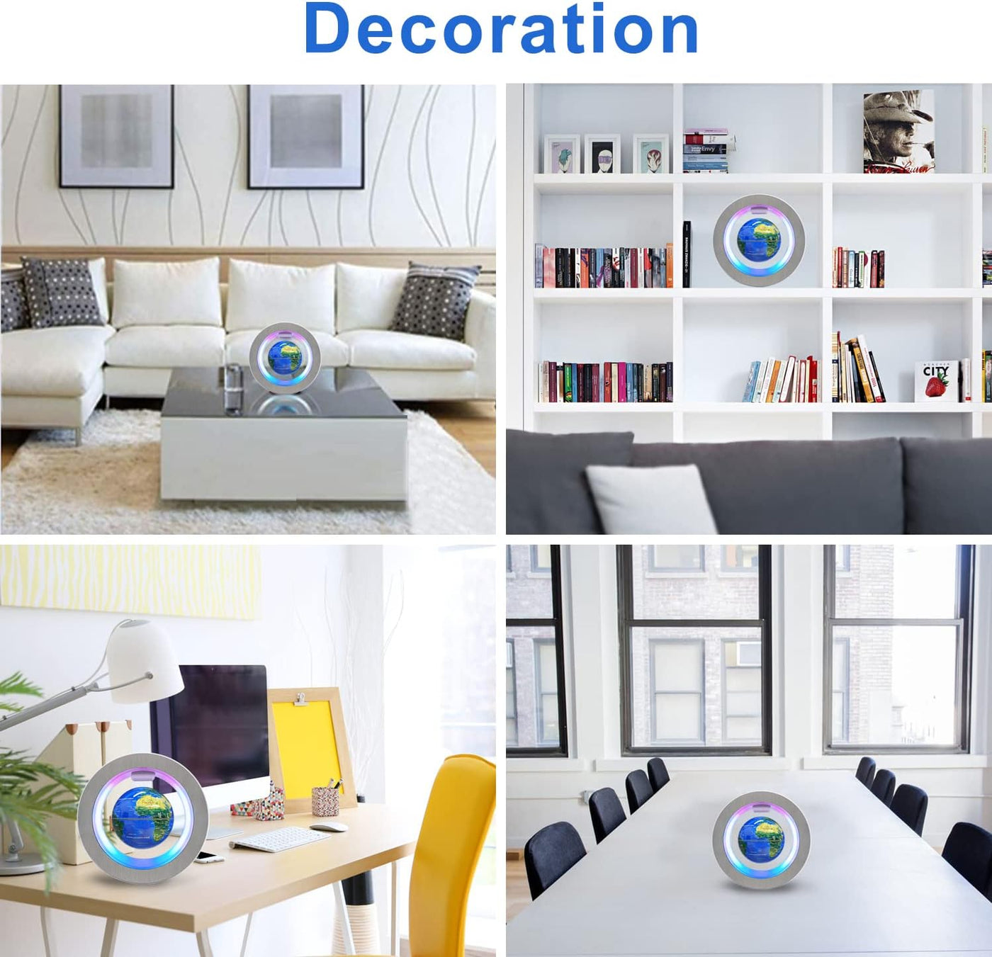 Magnetic Levitation Floating Globe - Levitating O Shape Globe with LED Lights for Educational Home Office Desk Decor - Birthday Holiday Party Item (4Inches Globe