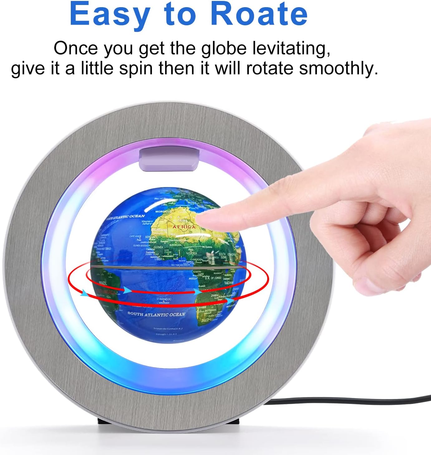 Magnetic Levitation Floating Globe - Levitating O Shape Globe with LED Lights for Educational Home Office Desk Decor - Birthday Holiday Party Item (4Inches Globe