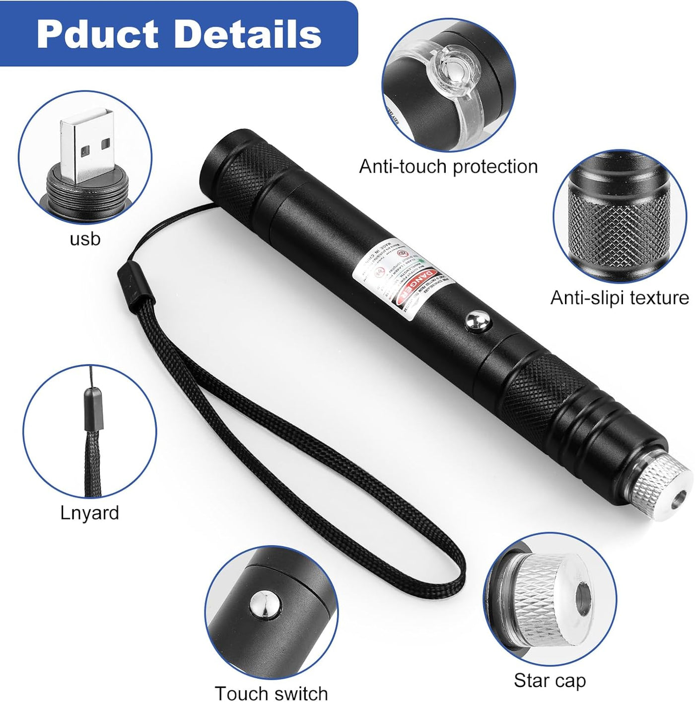 Green Laser Pointer High Power Pen - Long Range Rechargeable Laser Beam, USB Charging for Hiking, Presentations & Outdoor Use (Professional-Grade Green Light)