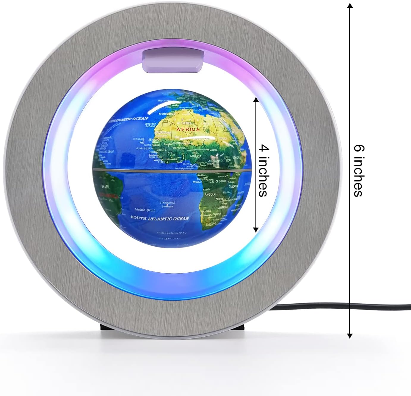 Magnetic Levitation Floating Globe - Levitating O Shape Globe with LED Lights for Educational Home Office Desk Decor - Birthday Holiday Party Item (4Inches Globe