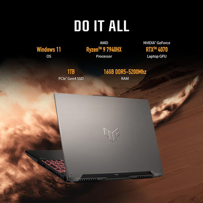 TUF Gaming A16 (2024) Gaming Laptop, 16” QHD+ 165Hz 16:10 Display, AMD Ryzen™ 9 7940HX, NVIDIA® Geforce RTX™ 4070, 16GB DDR5, 1TB Pcie Gen4 SSD, Wi-Fi 6, Windows 11, FA607PI-AS94