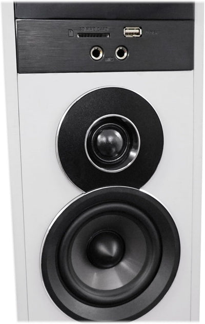 TM150W Powered Home Theater Tower Speaker System, White, 1000W, 10" Subwoofers, Bluetooth, USB/SD Playback, FM Radio, Remote Control, Karaoke Ready, Perfect for Home Entertainment