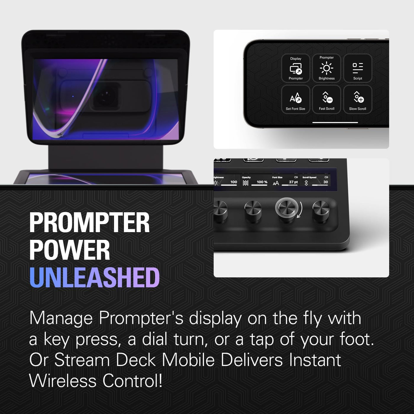 Prompter – Teleprompter with Built-In Screen for Youtube, Twitch, Zoom, MS Teams and More, Supports Dslr/Webcam/Smartphone, Drag & Drop Monitor Display, Works with Mac/Pc & Stream Deck