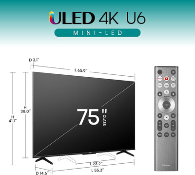 75-Inch Class U6 Series Mini-Led ULED 4K UHD Google Smart TV (75U6N, 2024 Model) - QLED, Motion Rate 240, HDR 10+, Full Array Local Dimming, Game Mode Plus, Alexa Compatibility