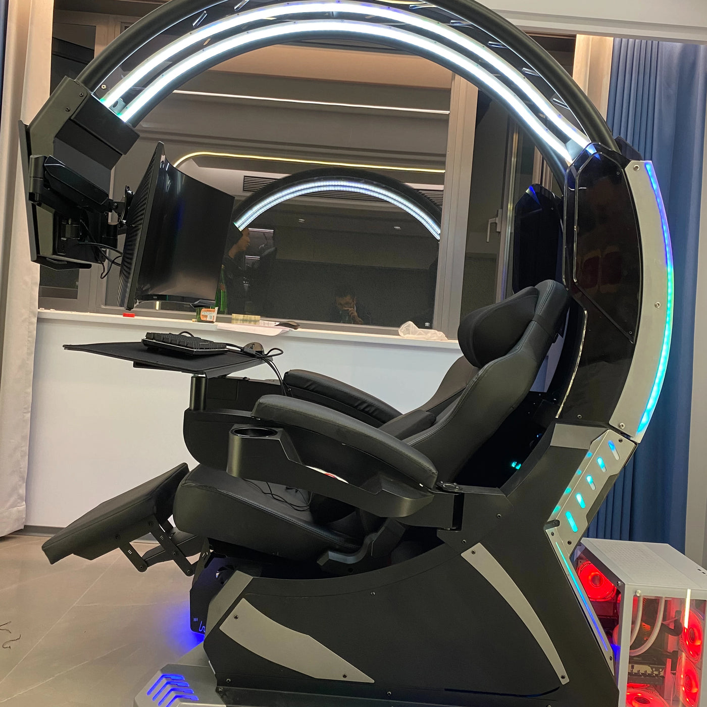 Super Dream Pod Zero Gravity Recline Tilting PC Gaming Racing Chair Gaming Cockpit with Speakers RGB LED Support 1-2 Screens