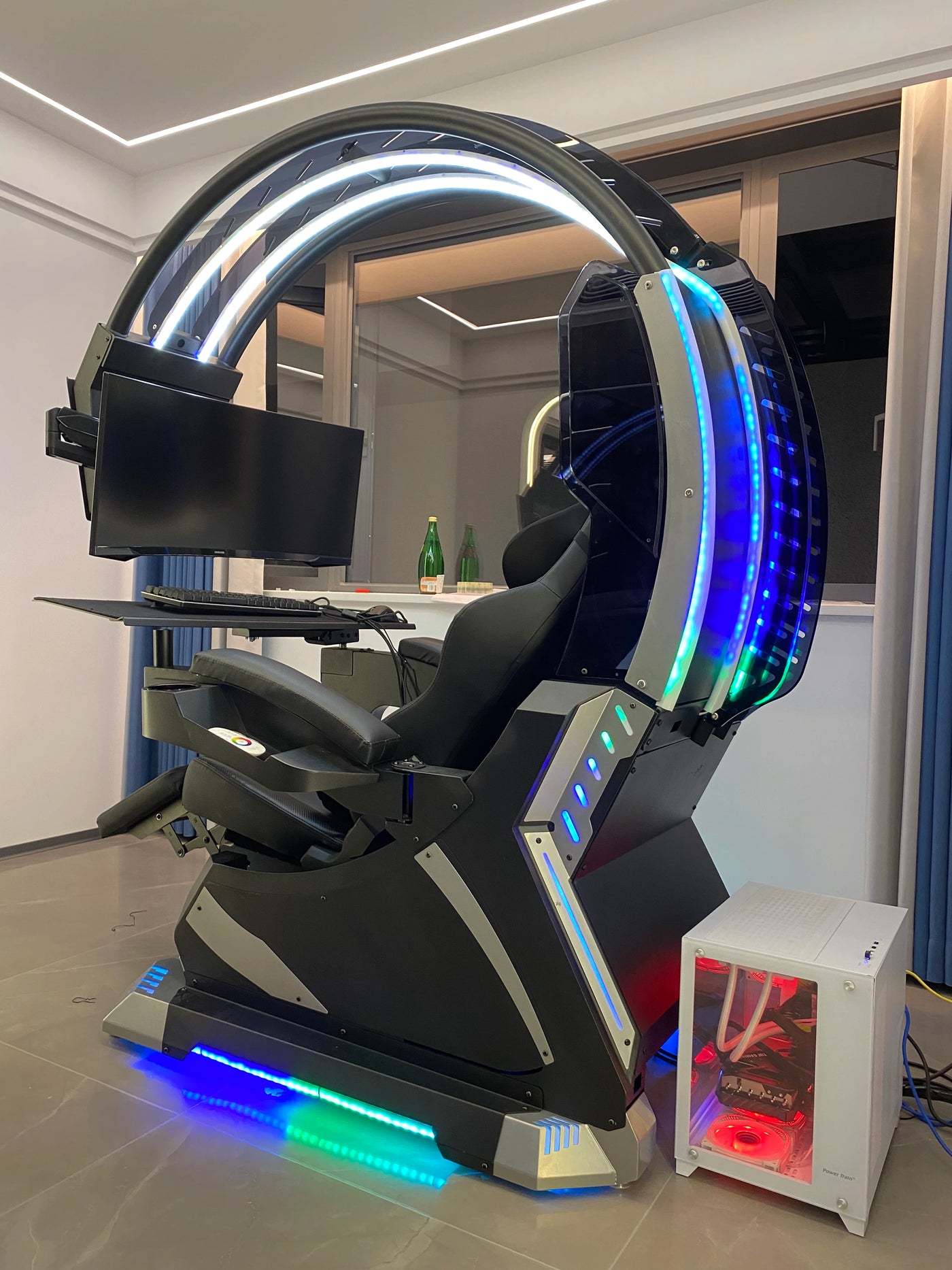 Super Dream Pod Zero Gravity Recline Tilting PC Gaming Racing Chair Gaming Cockpit with Speakers RGB LED Support 1-2 Screens