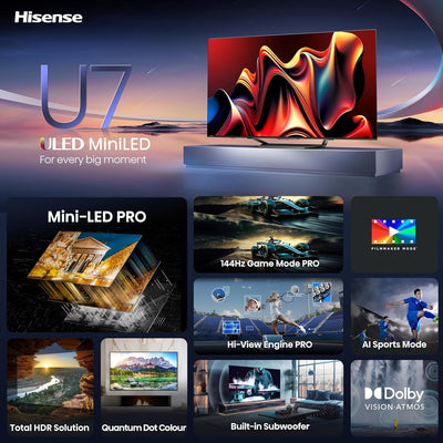 65-Inch Class U7 Series Mini-Led ULED 4K UHD Google Smart TV (65U7N, 2024 Model) - QLED, Dolby Vision IQ, Dolby Atmos, Full Array Local Dimming, 144Hz Game Mode Pro, VRR, Alexa Compatibility