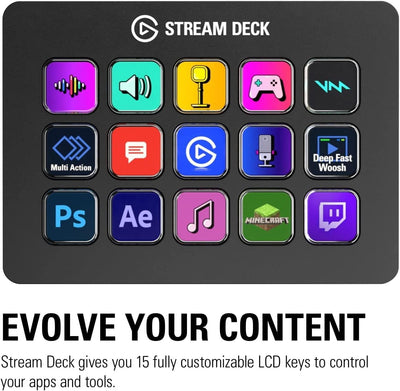 Stream Deck MK.2 – Studio Controller, 15 Macro Keys, Trigger Actions in Apps and Software like OBS, Twitch, ​Youtube and More, Works with Mac and PC