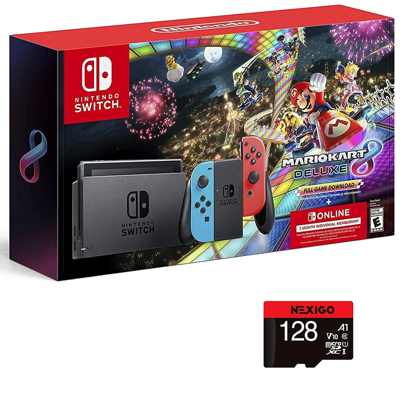 2021 Switch Console Family Holiday Bundle - Neon Mario, 6.2" Touchscreen LCD Display, Bluetooth + Nexigo_ 128GB Microsd Card Bundle