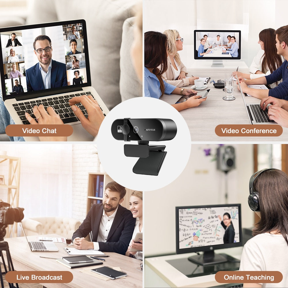 2k Webcam with Built-in Mic & Autofocus