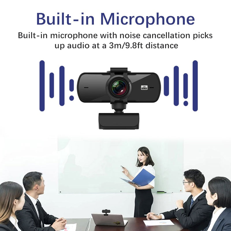 2K Webcam w/ Autofocus + Mic for Clear Video Calls